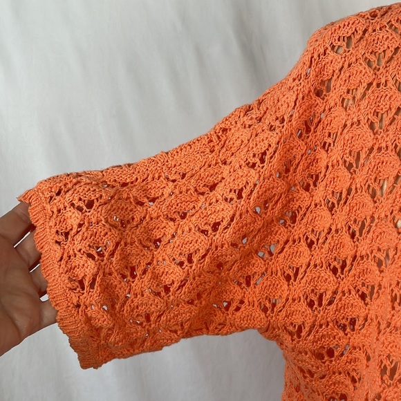 Chico's Orange Open Knit Shrug Cardigan Sweater - Size 1 = Medium/Size 8 - Picture 3 of 12